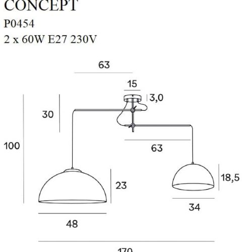 Підвісна лампа Maxlight Concept Золота 2x60W E27 - Зображення 3