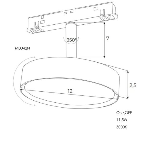 Опаловий прожектор Maxlight для магнітного шинопроводу 11,5W 3000K ON/OFF - Зображення 3