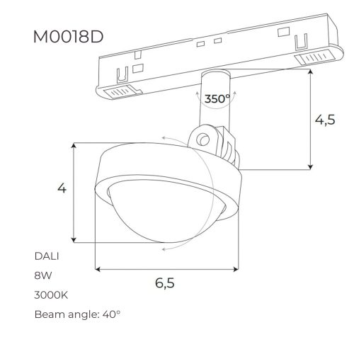 Лінзований прожектор Maxlight для магнітного шинопроводу 8W 3000K 40° DALI - Зображення 3