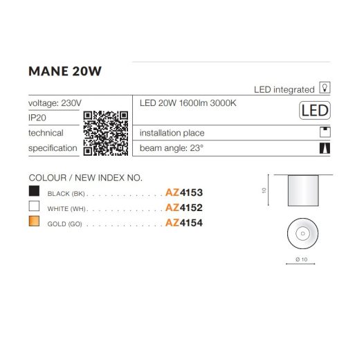 Точковий світильник AZzardo Mane 20w Bk - Зображення 3