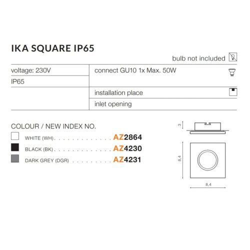 Точковий світильник AZzardo Ika Square Ip65 Dgr - Зображення 3