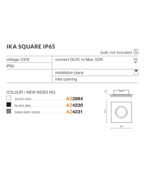 Точковий світильник AZzardo Ika Square Ip65 Dgr - Зображення 3