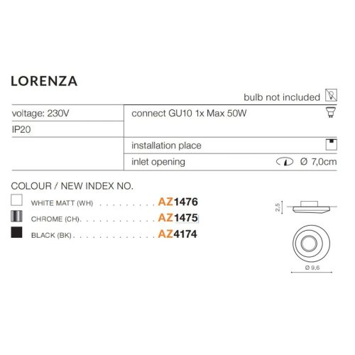 Точковий світильник Azzardo LORENZA(NC1777-CH) - Зображення 3